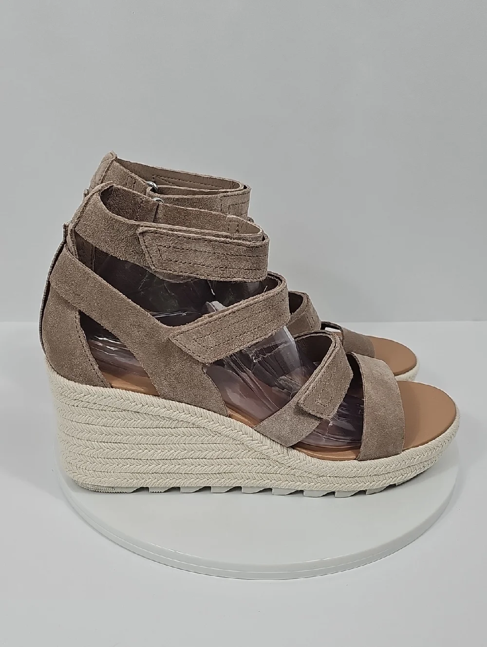 Sorel Cameron Multistrap Wedge Sandals Omega Taupe Suede NIB 11